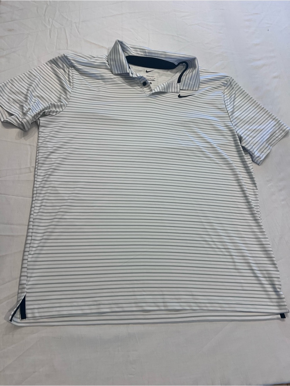Nike Dri-FIT Men's L Regular White/Gray Striped Short Sleeve Collared Polo